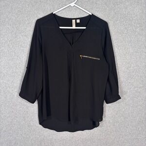 Semi Sheer Popover Blouse Medium Gold Zipper Flowy Minimalist Career Church